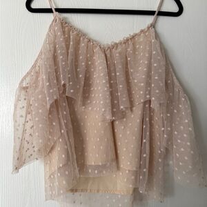 Sheer Polka Dot Off-Shoulder Peplum Top